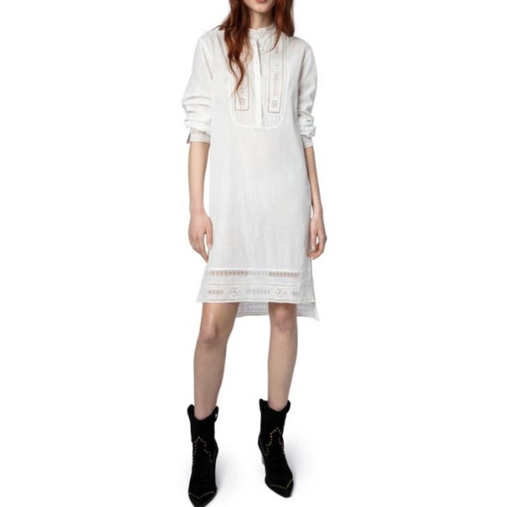 Zadig & Voltaire Redda Coton Judo Tunic Dress White M Boho Resort Vacation NWT